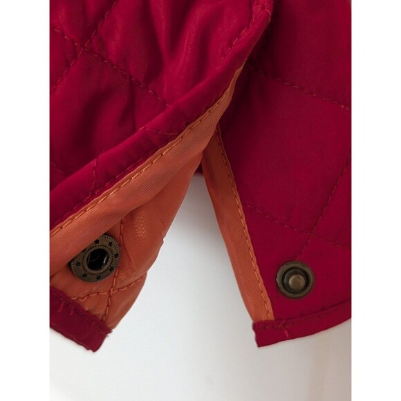 J. Jill Women's Size Medium Red Orange Quilted Puffer Snap Closure Coat Jacket - Picture 7 of 9